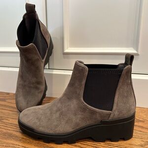 Eileen Fisher SPLASH Waterproof Suede Bootie, chelsea wedge boot, 8.5, Like New!